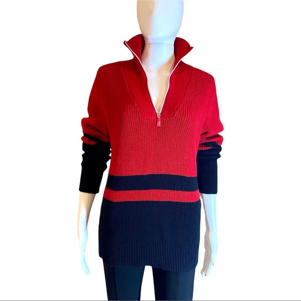 Lauren Ralph Lauren Red and Black Half-Zip V-Neck Sweater - Picture 4 of 8